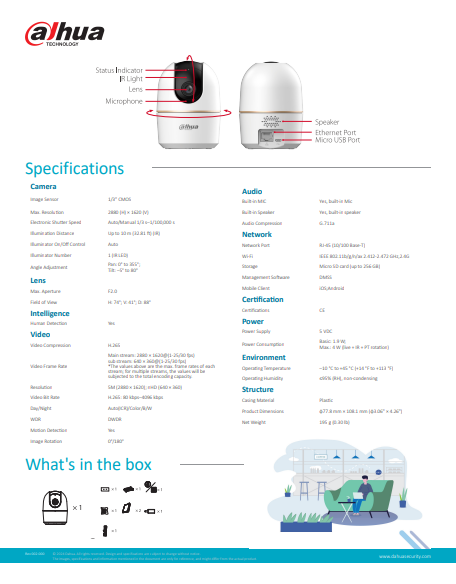 DAHUA | Hero Series 3MP & 5MP Indoor Fixed-Focal Wi-Fi Pan & Tilt Network Camera H5A